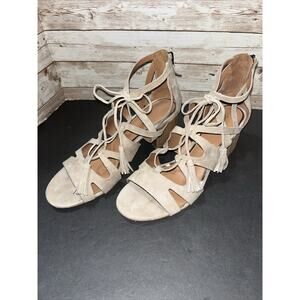 Elie Tahari Burano EUR 41 US 9.5 Tan Suede Strappy Gladiator Sandals Heels EUC